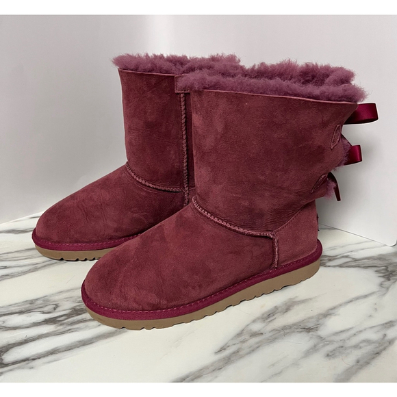 Ugg Bailey Bow Pink Slip On Suede Boots Size 5 - Picture 3 of 6